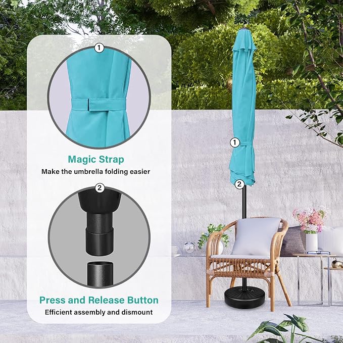 YSSOA 2 Pack 9' Patio Umbrella Outdoor Table Market Yard Umbrella with 8 Sturdy Ribs, Turquoise