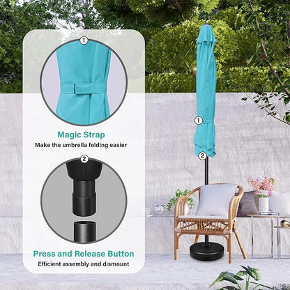 YSSOA 2 Pack 9' Patio Umbrella Outdoor Table Market Yard Umbrella with 8 Sturdy Ribs, Turquoise