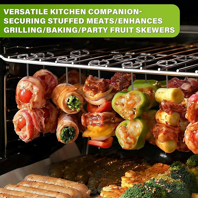Air Fryer & Oven Skewer Rack - 40 Pack 4.2 Inch Vertical Kebab Skewers, Reusable Kitchen Tools to Secure Meat, Make Kabobs & Fruit Skewers for Grilling, Baking, Air Fryer and Party Snacks