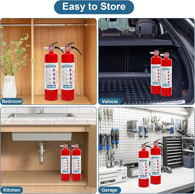 4 Pack ABC Dry Chemical Fire Extinguishers, 2.5 lb 1A:10B:C Rating for Home, Car, Boat, Quick Release Handle, Compact & Portable Dry Powder Extinguisher