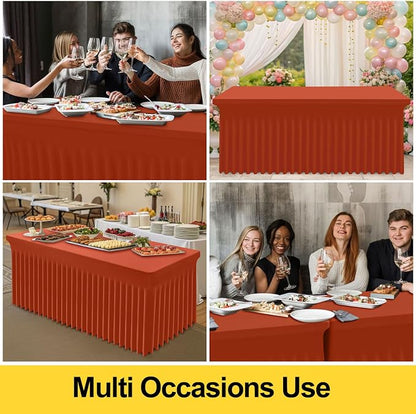 Smiry Spandex Elastic Fitted Table Cloth Skirt for 4FT Rectangle Table | Stretch Washable Table Cloth, Banquet Table Cover for Wedding, Party, Indoor & Trade Shows, (Rust, 48Lx24Wx30H)