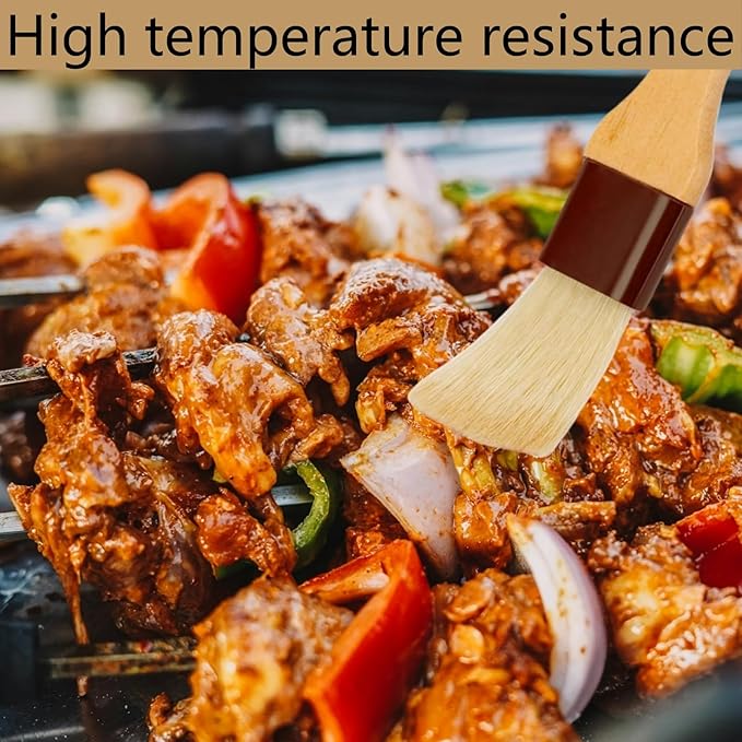 18.3" Removable Rubberwood Long Handle BBQ Mop 4 Pcs Pure Cotton Replacement Brush Heads 2 Pcs Food Grade Bristle BBQ Brush for Sauce Suitable for Grilling and Smoking Steaks