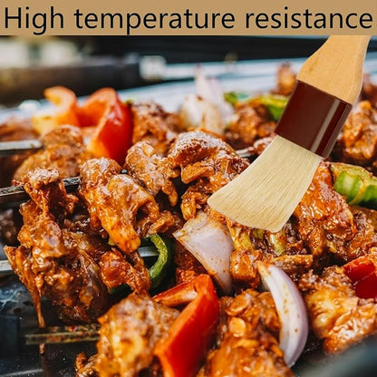 18.3" Removable Rubberwood Long Handle BBQ Mop 4 Pcs Pure Cotton Replacement Brush Heads 2 Pcs Food Grade Bristle BBQ Brush for Sauce Suitable for Grilling and Smoking Steaks