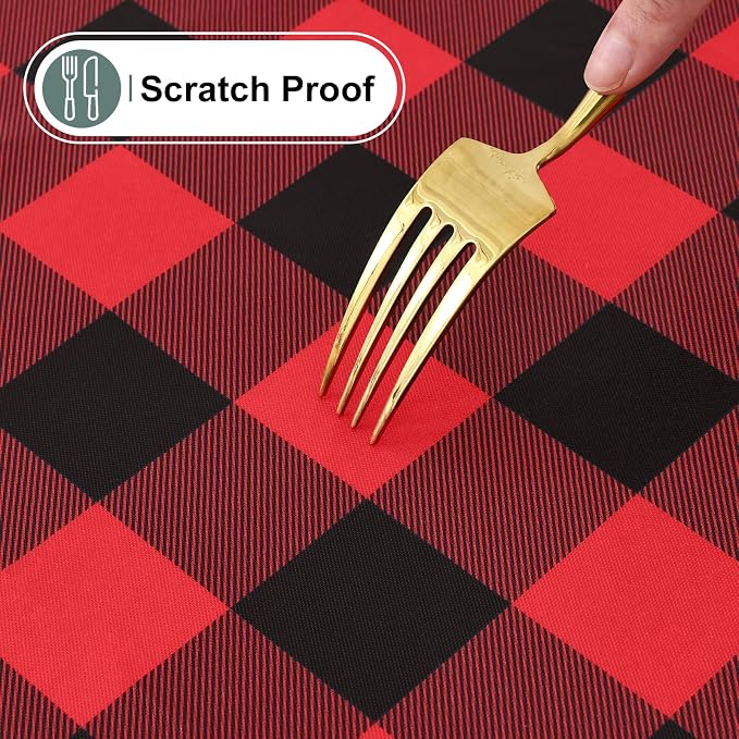 Buffalo Rectangle Picnic Tablecloth, 6 Foot Elastic Fitted Vinyl Table Cloth with Flannel Backing, Waterproof Plaid Table Covers for Dining, Camping, Outdoor (Black and Red, 30" x 72")