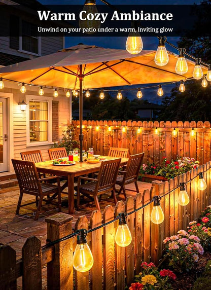 50FT Solar String Lights Outdoor Waterproof, 18LED S11 E12 Bulbs, Remote Control, Dimmable Timer, 3 Modes, Solar Powered Outdoor Patio Lights for Backyard Deck Garden Hanging Use