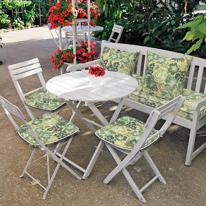 DYTXIII Set of 4 Outdoor Chair Cushions with Ties,Water Repellent Patio Chair Pads 17"x 16" for Outdoor Furniture,Round Corner Seat Cushions for Garden Yard Kitchen Green Rose