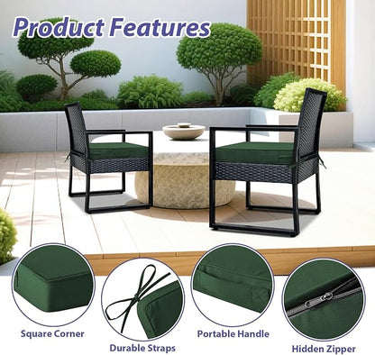 IPYNBAP Outdoor Chair Cushions Set of 4 -Waterproof Outdoor Seat Cushions for Patio Furniture, Patio Chair Cushion with Handle and Ties, Out Door Chair Pads,19x19x3-Square, Forest Green
