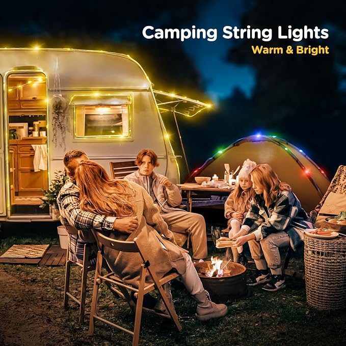 2-Pack Camping String Lights 4 in 1, 32.8FT Quick Storage 8 Modes | Portable Rechargeable Fairy Tent Lights String, Hanging Lantern LED Lamp for Outdoor Indoor Patio Decor Camping Essentials