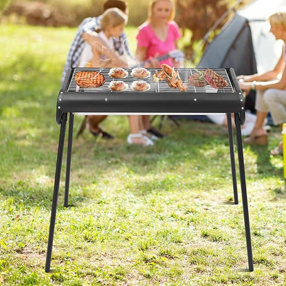 Barbecue Charcoal Grill, Portable Charcoal Grill with Storage Bag, Stainless Steel Folding Barbecue Grills for Outdoor Cooking, Camping (Black + Silver)