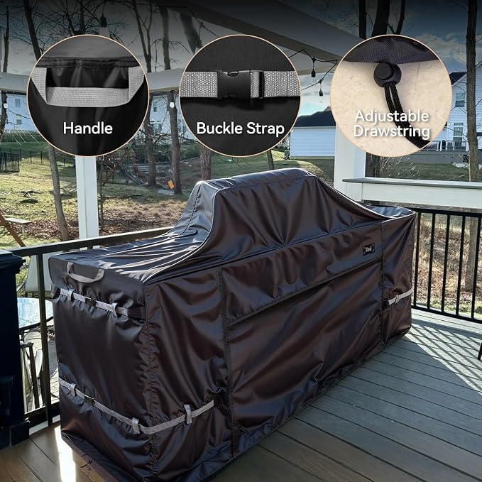 98 Inch Island Grill Cover,600D Heavy Duty Waterproof BBQ Covers for Outside,Tear & Fade Resistant Outdoor Kitchen Cover with Buckle, Drawstring,Air Vent,Black