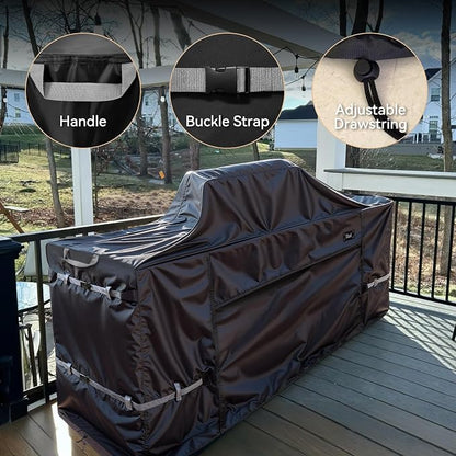 98 Inch Island Grill Cover,600D Heavy Duty Waterproof BBQ Covers for Outside,Tear & Fade Resistant Outdoor Kitchen Cover with Buckle, Drawstring,Air Vent,Black