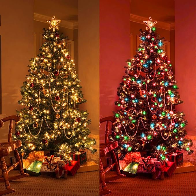 Color Chang Christmas Lights, Christmas String Lights | 105FT 300 LED End to End Connected 9 Modes Timer Remote for Outdoor Indoor Trees, Garden, Party (Warm White + Multicolor)