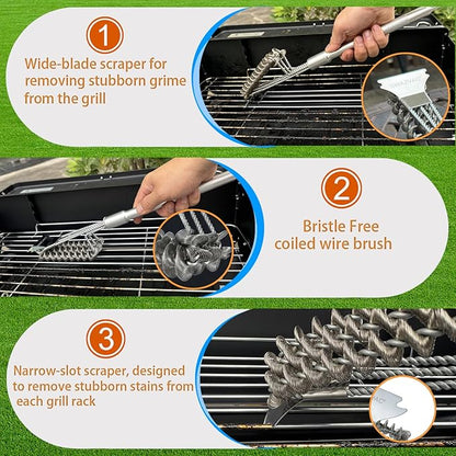 Stainless Steel BBQ Grill Brush 2.8inch with Detachable Aluminum Handle The Combination of the Coiled Wire Brush and the Sturdy Scraper, Bristle Free Detachable Design for Easy Storage