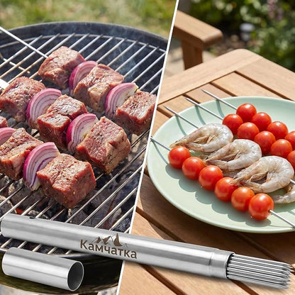 50 Pack 13.5 Inch Stainless Steel BBQ Skewers | Reusable Round Metal Skewers,Rustproof Food Safe Material with Storage Sube, for Meat Seafood Vegetables Kabobs