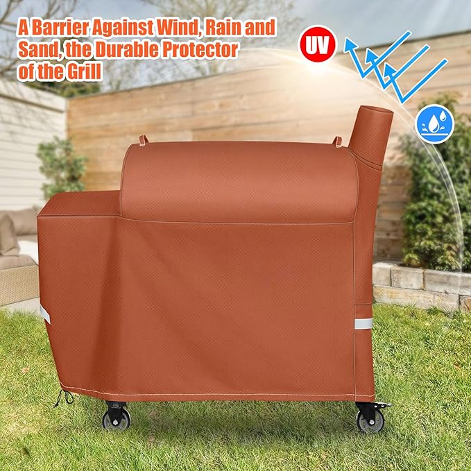 QuliMetal Grill Cover for recteq Flagship 1100, RT-1250, RT-700 and RT-680 Wood Pellet Grills - Heavy Duty Premium Waterproof Fade Resistant Outdoor BBQ Grill Cover with Elastic Drawstrings,Brown