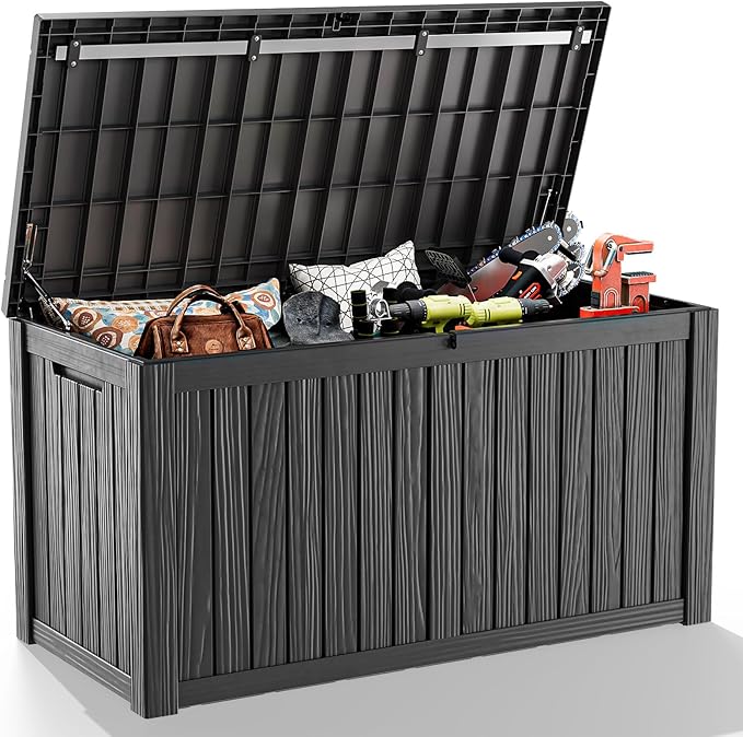 180 Gallon Outdoor Storage Box Waterproof - Outside Resin Deck Box, Lockable Storage Bin for Patio Furniture,Garden Tools,Cushions,Pool Accessories(Black)