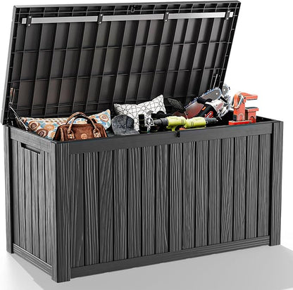 180 Gallon Outdoor Storage Box Waterproof - Outside Resin Deck Box, Lockable Storage Bin for Patio Furniture,Garden Tools,Cushions,Pool Accessories(Black)