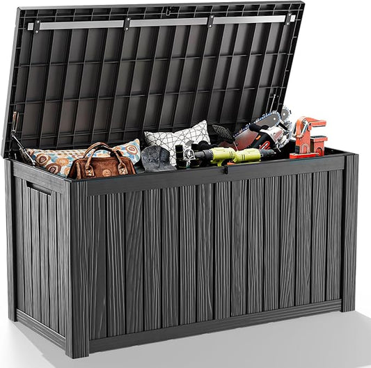 180 GallonOutdoor Storage Box,Resin Deck Boxes Waterproof, IndoorOutdoor Bin for Package Delivery, Patio Cushions, Gardening Tools, Lockable, UV Resistant