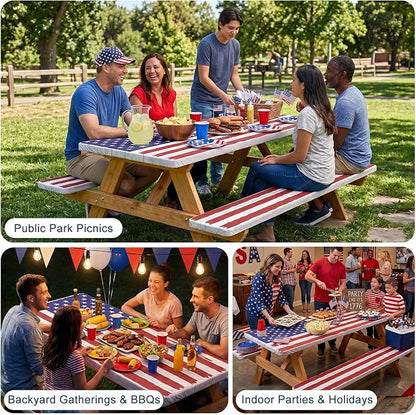 Picnic Table Cover with Bench Covers Windproof Waterproof Picnic Table Covers Camping Tablecloth with Self-Storage Bag, 72in, Bright White Wood