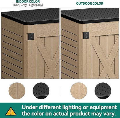 YITAHOME Outdoor Horizontal Storage Shed with X-Shaped Lockable Door, 35 Cu Ft Weatherproof Resin Tool Shed w/o Shelf, Ideal for Bike, Trash Cans, Garden Tools, Lawn Mowers, Brown