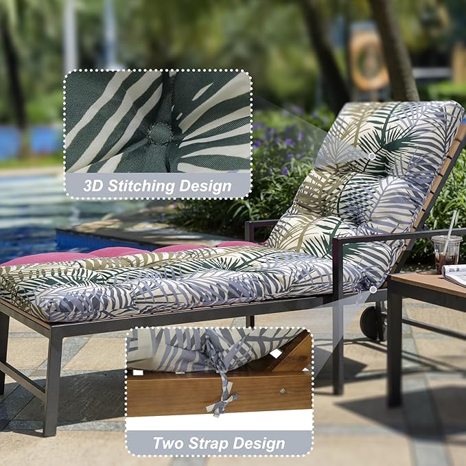 Outdoor Lounge Chair Cushions, 74.4 x 22 x 4.7 Inches Waterproof Fade Resistant Patio Cushion for Chaise Lounger