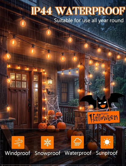 50Ft Outdoor Halloween Orange String Lights, 27 G40 Globe Shatterproof Bulb | Waterproof Patio String Lights, Dimmable Hanging Orange Halloween Lights for Porch Deck Garden Backyard Balcony Decorations