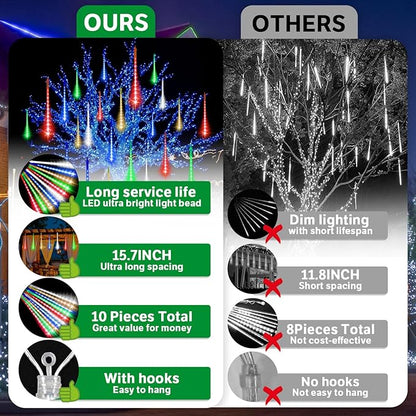 LAMPHOME Christmas Lights Outdoor,12-inch LED Meteor Shower Icicle Lights, 10 Tubes 240 LED String Lights. Waterproof Plug, Shower Rain for Xmas Tree Yard House Decor Multi-Colored