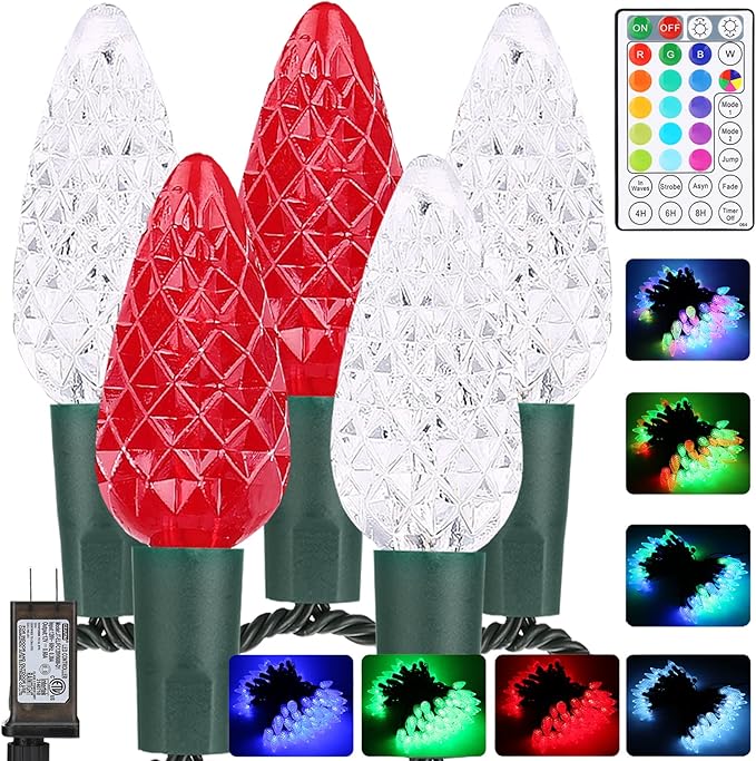 Brizled RGB Christmas Lights, 33ft 100 LED C5 Color Changing Outdoor, Connectable String Lights with Remote, Dimmable Xmas Tree Party