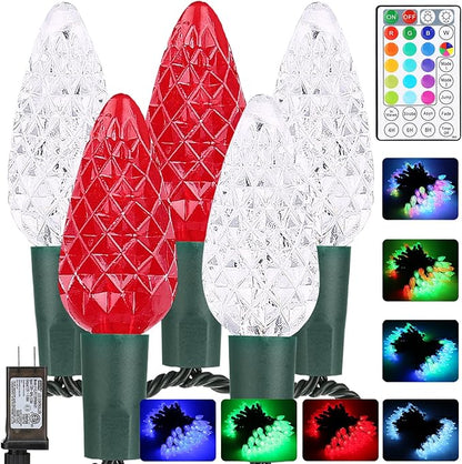 Brizled RGB Christmas Lights, 33ft 100 LED C5 Color Changing Outdoor, Connectable String Lights with Remote, Dimmable Xmas Tree Party