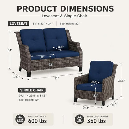 Patio Wicker Chairs with Set of 2 & Sofa | High Back All Weather PE Wicker Outdoor Chairs with Water-Resistant Cushions for Garden, Deck, Porch, Backyard, Balcony