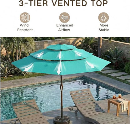 Kingdura 9ft 3-Tier Patio Umbrella, Outdoor Table Umbrella with Easy Crank & Tilt, 8 Reinforced Ribs, UV Protection for Deck, Pool, Market, Backyard (Tiffany blue)