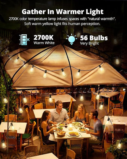 VIPAR Outdoor String Lights 120FT Patio Lights Outdoor Waterproof with 56+2 Shatterproof ST38 Edison Lights Bulb, LED Outside Hanging Light Connectable for Backyard, Porch, Garden, yard, Bistro, 2700K