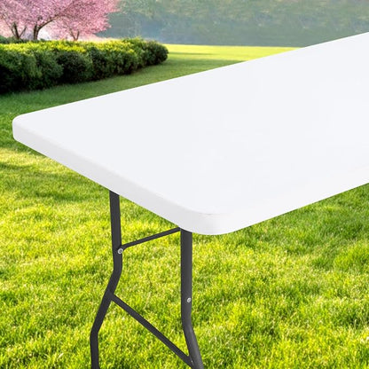 Rectangle Table Cloth, Waterproof Elastic Fitted Tablecloth for 4 Foot Folding Tables, Washable Polyester Tablecloths for Picnic, Camping, Outdoor (White, 30"x48")