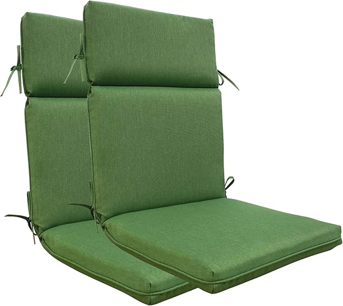 Indoor Outdoor High Back Dining Chair Cushions Replacement Patio Seat Cushion Fade Resistance, Set of 2 (Olefin Deep Green)