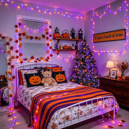 JMEXSUSS 33FT 100 LED Orange and Purple Halloween Lights | Battery Operated Halloween Lights with Remote, 8 Modes String Lights Indoor Outdoor for Room House Porch Tree Yard