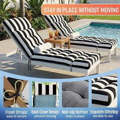 MAGIC ELEPHANT Chaise Lounge Cushion Outdoor, Memory Foam Patio Lounge Chair Cushion with Ties for Indoor Outdoor Furniture, Water-Repellent Replacement Long Chair Cushion (Black Stripe)