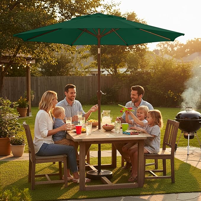 9ft 2-Tiers Patio Umbrella,Outdoor Market Table Umbrella with Push-Button Tilt & Crank | UV Protection,Suit for Backyard,Garden,Pool,Deck(Dark Green)