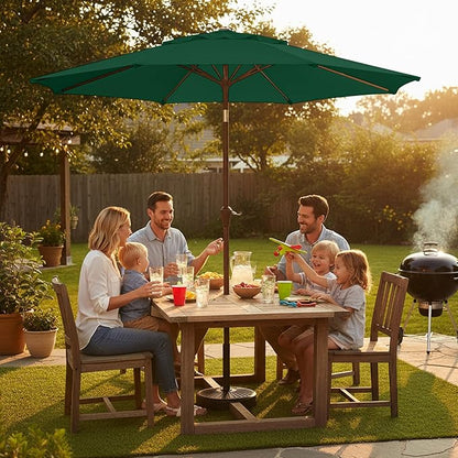 9ft 2-Tiers Patio Umbrella,Outdoor Market Table Umbrella with Push-Button Tilt & Crank | UV Protection,Suit for Backyard,Garden,Pool,Deck(Dark Green)