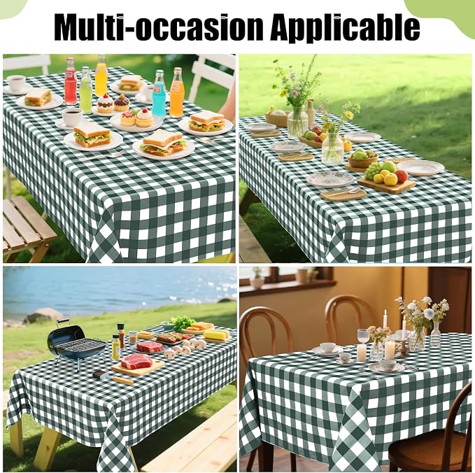 Smiry Picnic Table Cloth, Vinyl Tablecloths with Flannel Backing, 60"x84" | Waterproof Rectangle Table Cloth, Wipeable Buffalo Plaid Table Cover for Indoor and Outdoor (Hunter Green & White)