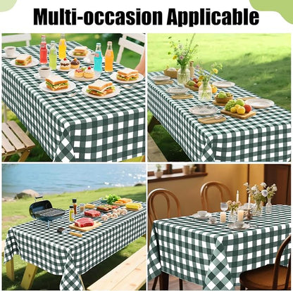Smiry Picnic Table Cloth, Vinyl Tablecloths with Flannel Backing, 60"x144" | Waterproof Rectangle Table Cloth, Wipeable Buffalo Plaid Table Cover for Indoor and Outdoor (Hunter Green & White)