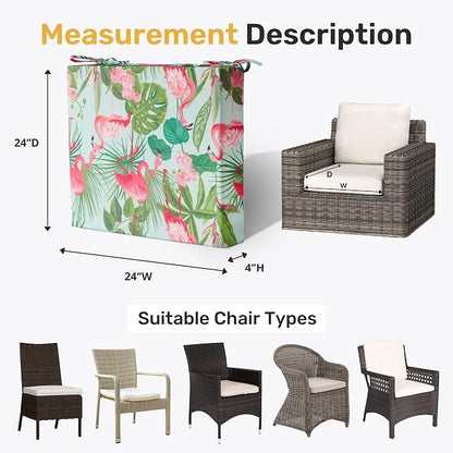 Outdoor Chair Cushions, Set of 4, 24"*24"*4", Water Resistant, Flamingos