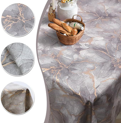 AIRCOWRIE Waterproof Vinyl Tablecloths, Heavy Duty Oil Spill Proof Plastic Table Cloth with Soft-Touch Finish, Wipe Clean PVC Table Cover for Indoor and Outdoor Use (Brown Floral, 54”×108”, Rectangle)
