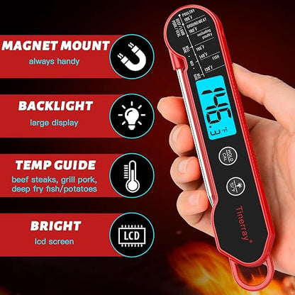 Professional Digital Meat Thermometer Instant Read Waterproof – Folding Probe Food Thermometer with Backlight & Calibration, Fast Read for BBQ, Grill, Deep Fry, Cooking, Liquids, Gift for Chef