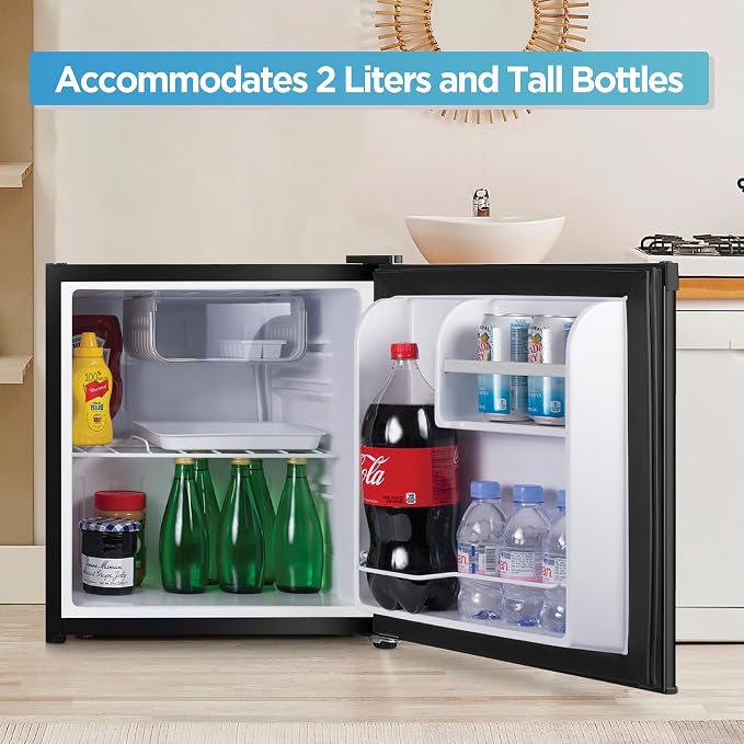 Commercial Cool 1.6 Cu. Ft. Compact Refrigerator, CCR16B, Black | Single Door Mini Fridge with Chiller Compartment, Personal Fridge for Home or Dorm Room, R600a Refrigerant