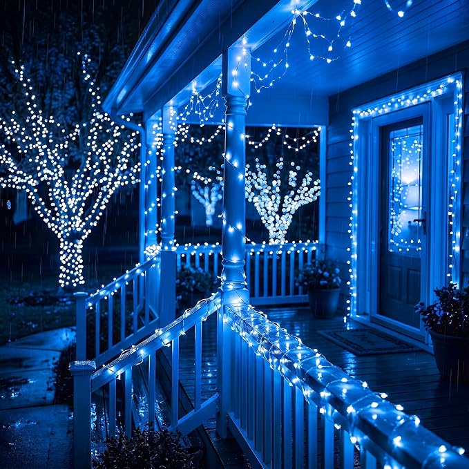 Solar String Lights 2 Pack Total 66FT 200LED Solar Fairy Lights Outdoor Waterproof 8 Lighting Modes Twinkle Lights for Patio, Garden Yard Party Wedding Tree Christmas Halloween Decoration, Blue