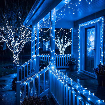 Solar String Lights 2 Pack Total 66FT 200LED Solar Fairy Lights Outdoor Waterproof 8 Lighting Modes Twinkle Lights for Patio, Garden Yard Party Wedding Tree Christmas Halloween Decoration, Blue