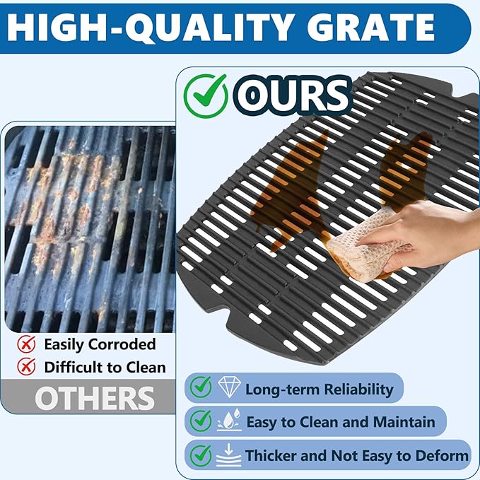 SafBbcue 7583 Cast Iron Cooking Grates 41862 Grill Burner for Weber Q200 Q220 Q2000 Q2200 396000 396001 566002 53060001 Grills, 21.5" Grill Grids Grates 20.5" Burner Tube Kit for Weber 7645 60041