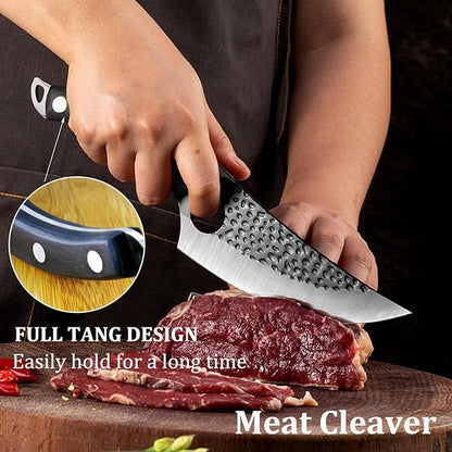Chef Knife, Boning Knife for Meat Cutting, Viking knife with sheath,Hand Forged Japanese Knife,Kitchen Knives For Home, Outdoor Cooking, Camping BBQ (Black)