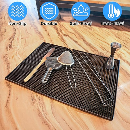 4 Pcs Bar Mat for Countertop 18 x 12 Inch, Non Slip Rubber Mat Service Spill Cocktail Bartending Coffee Bar Mats for Hot Dishes Restaurants Barbershop Clippers Hot Pads, Black