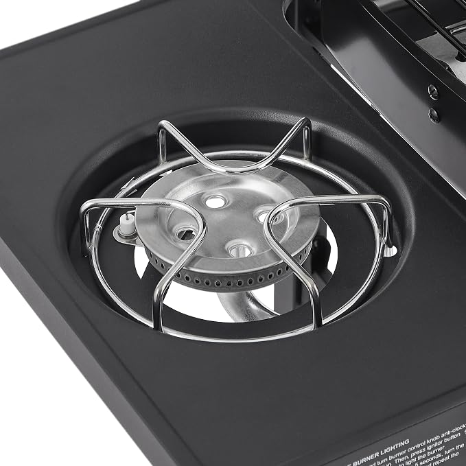 37" Stainless Steel Outdoor Kitchen BBQ Island Grill with LPG Black | 2 Burner 24000 BTU Enameled Grates and Side Tables for Outdoor Cooking Kitchen and Patio Backyard